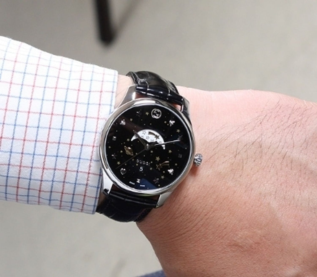 Gucci G-Timeless Moonphase Black Dial Black Leather Strap Watch For Men - YA126327 Buy Now By Gucci