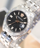 Versace Greca Time Quartz Black Dial Silver Steel Strap Watch For Men - VE3K00322 Buy Now By Versace