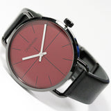 Calvin Klein Even Maroon Dial Black Leather Strap Watch for Men - K7B214CP Buy Now By Calvin Klein