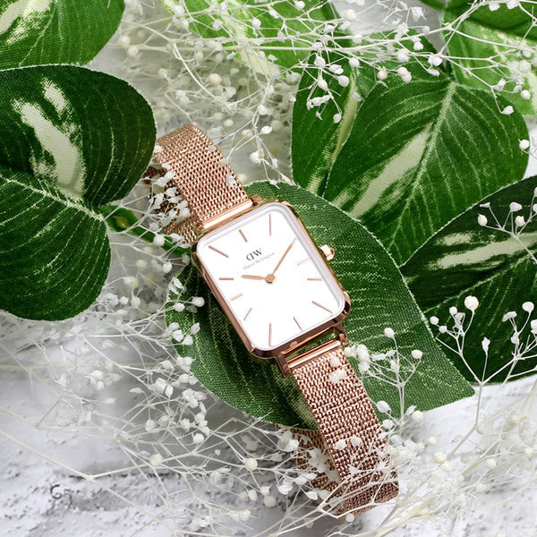 Daniel Wellington Quadro Melrose White Dial Gold Mesh Strap Watch For Women - DW00100431 Buy Now By Daniel Wellington