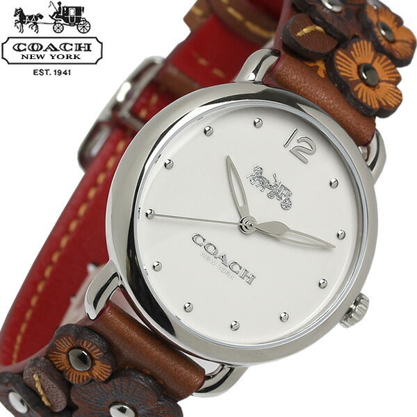Coach Delancey White Dial Floral Brown Leather Strap Watch for Women - 14502761 Buy Now By Coach