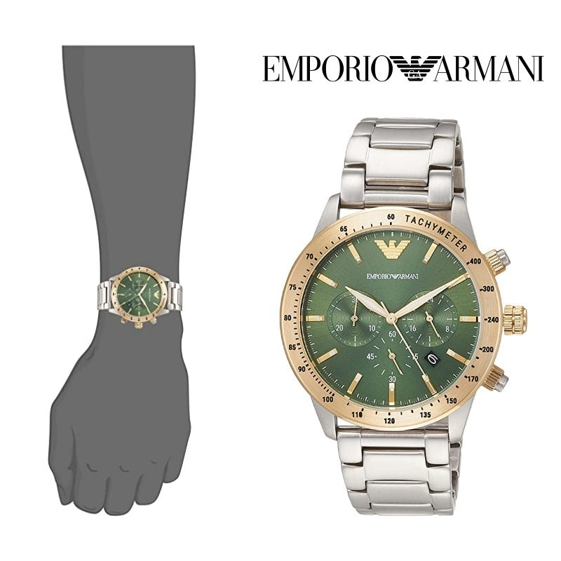 Emporio Armani Mario Chronograph Green Dial Silver Steel Strap Watch For Men - AR11454 Buy Now By Emporio Armani