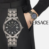 Versace Greca Time Quartz Black Dial Grey Steel Strap Watch for Men - VE3K00622 Buy Now By Versace