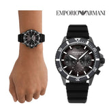 Emporio Armani Diver Chronograph Black Dial Black Silicon Strap Watch For Men - AR11515 Buy Now By Emporio Armani