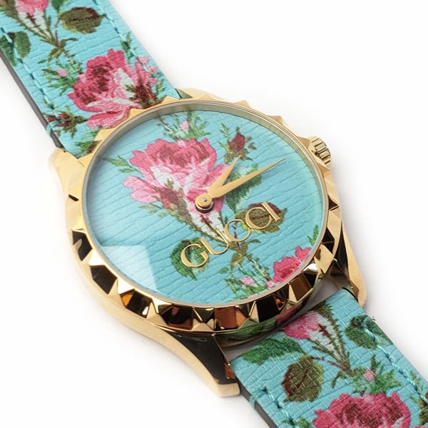 Gucci G Timeless Floral Turquoise Dial Turquoise Leather Strap Watch For Women - YA1264085 Buy Now By Gucci
