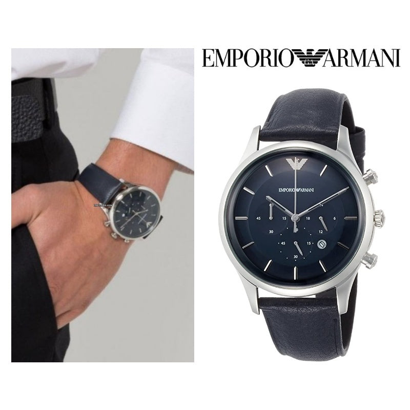 Emporio Armani Lambda Chronograph Blue Dial Blue Leather Strap Watch For Men - AR11018 Buy Now By Emporio Armani