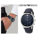 Emporio Armani Lambda Chronograph Blue Dial Blue Leather Strap Watch For Men - AR11018 Buy Now By Emporio Armani