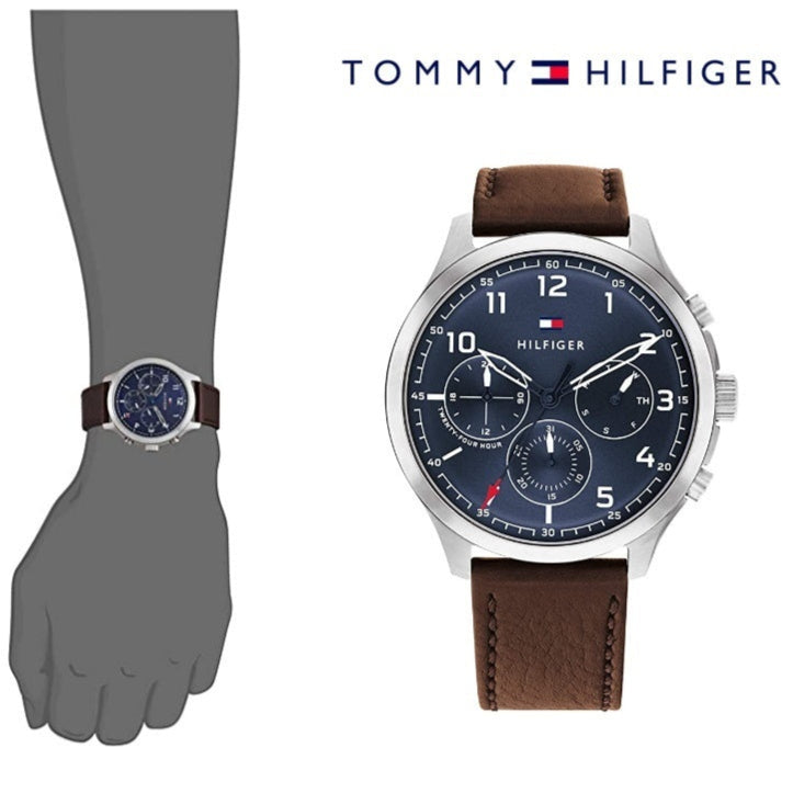 Tommy Hilfiger Asher Chrongraph Blue Dial Brown Leather Strap Watch For Men - 1791855 Buy Now By Tommy Hilfiger