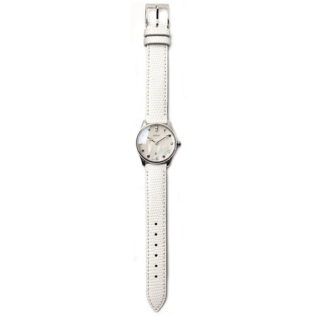 Gucci G-Timeless Mother of Pearl White Dial White Leather Strap Watch For Women - YA126597 Buy Now By Gucci