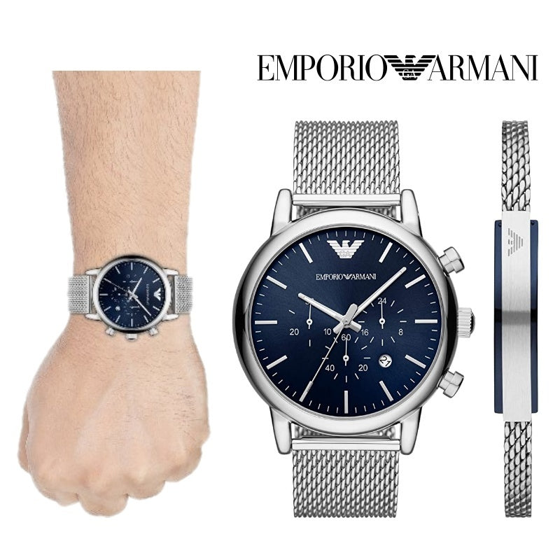 Emporio Armani Luigi Chronograph Blue Dial Silver Mesh Bracelet Watch For Men - AR80038 Buy Now By Emporio Armani