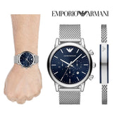 Emporio Armani Luigi Chronograph Blue Dial Silver Mesh Bracelet Watch For Men - AR80038 Buy Now By Emporio Armani