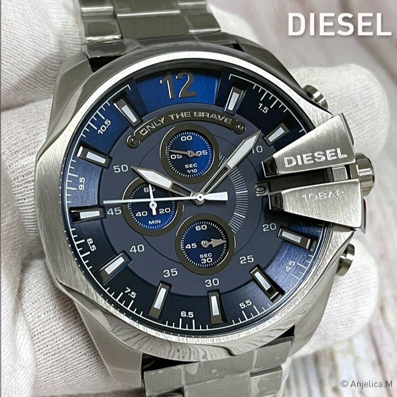 Diesel Mega Chief Chronograph Blue Dial Silver Steel Strap Watch For Men - DZ4417 Buy Now By Diesel