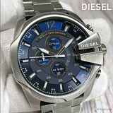 Diesel Mega Chief Chronograph Blue Dial Silver Steel Strap Watch For Men - DZ4417 Buy Now By Diesel