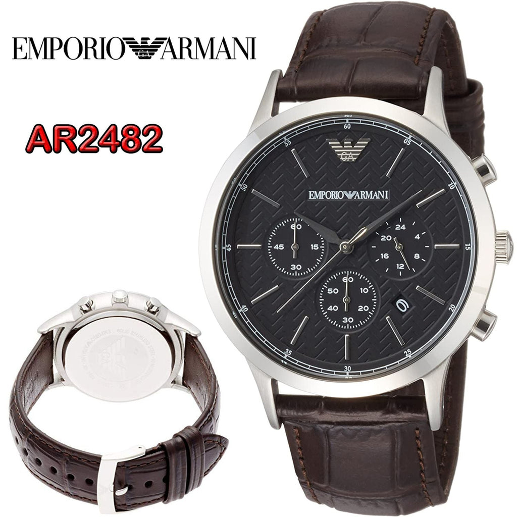 Emporio Armani Renato Chronograph Black Dial Brown Leather Strap Watch For Men - AR2482 Buy Now By Emporio Armani