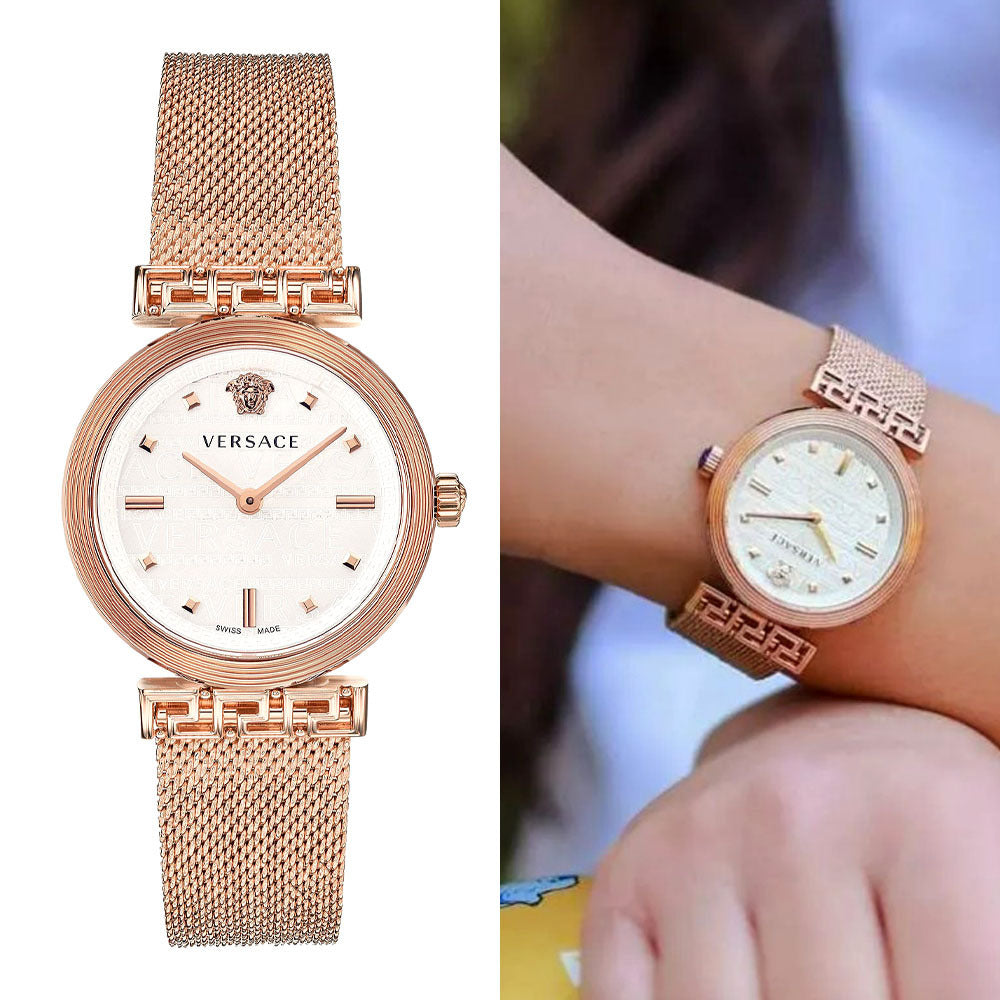 Versace Meander White Dial Rose Gold Mesh Bracelet Watch for Women - VELW00620 Buy Now By Versace