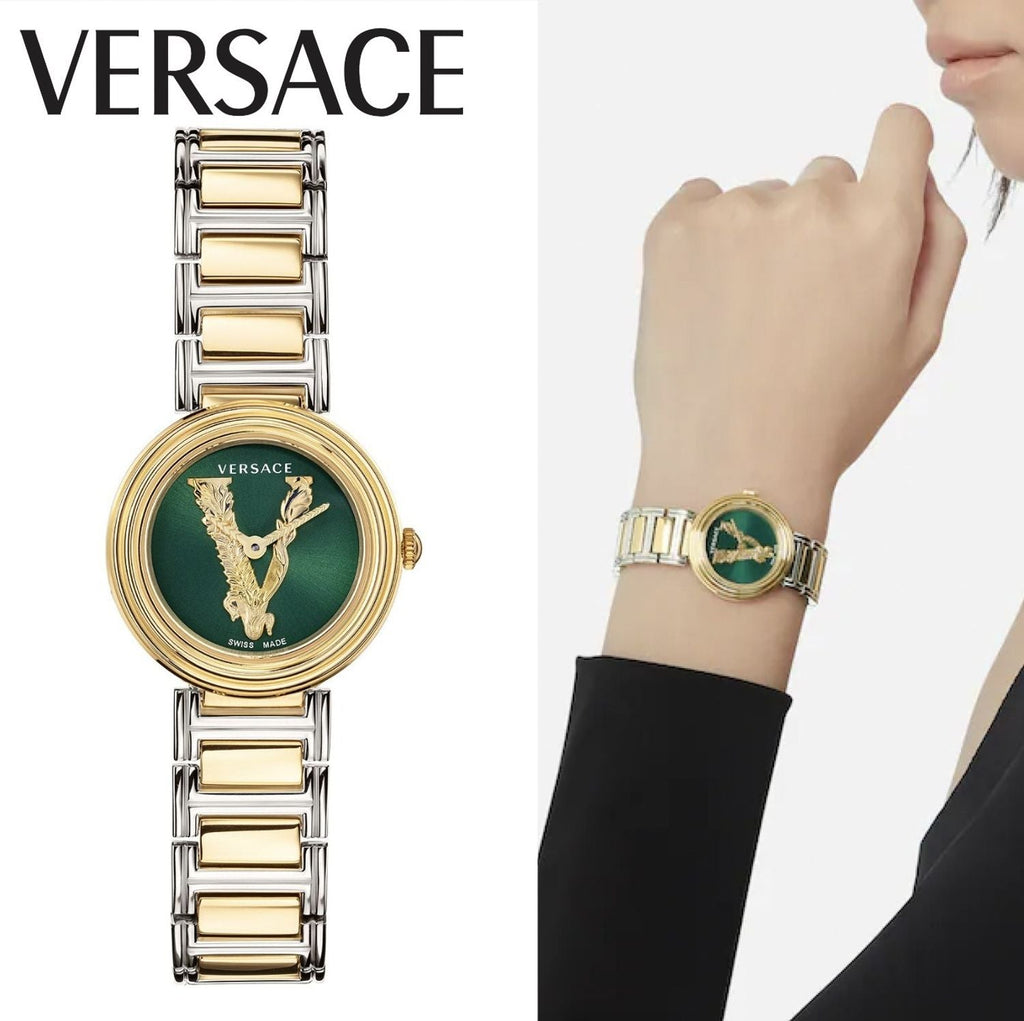Versace Virtus Quartz Green Dial Two Tone Steel Strap Watch For Women - VET300821 Buy Now By Versace