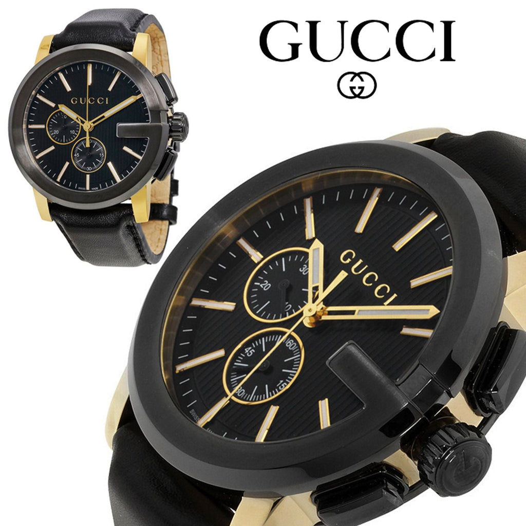 Gucci G Chrono Black Dial Black Leather Strap Watch For Men - YA101203 Buy Now By Gucci