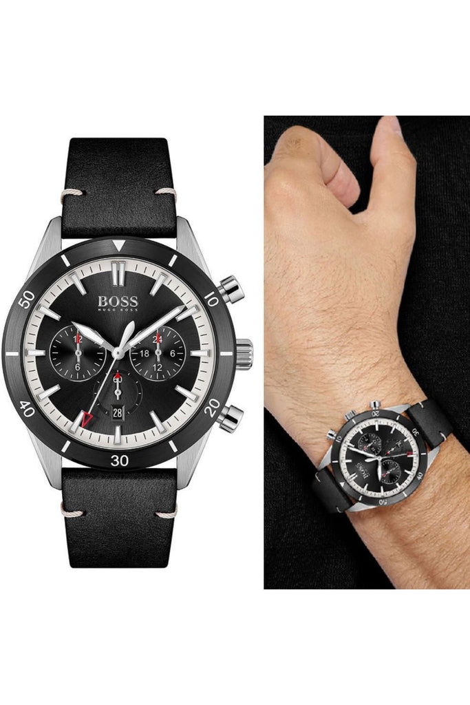 Hugo Boss Chronograph Black Dial Black Leather Strap Watch for Men - 1513864 Buy Now By Hugo Boss
