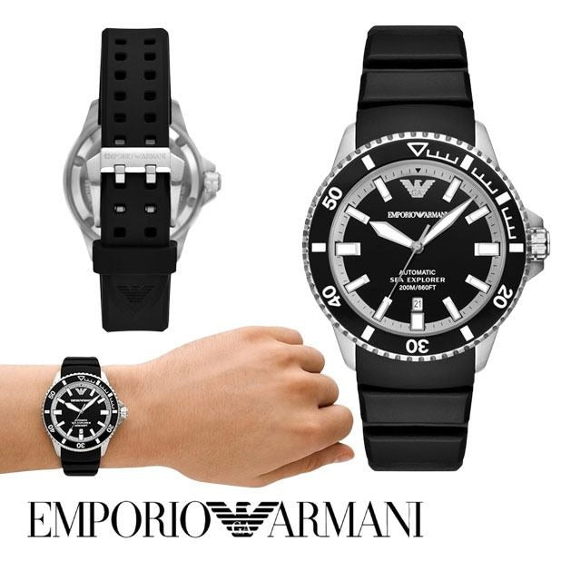 Emporio Armani Sea Explorer Automatic Black Dial Black Silicone Strap Watch For Men - AR60078 Buy Now By Emporio Armani