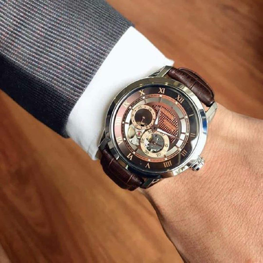 Bulova Classic Skeleton Automatic Brown Dial Brown Leather Strap Watch for Men - 96A120 Buy Now By Bulova