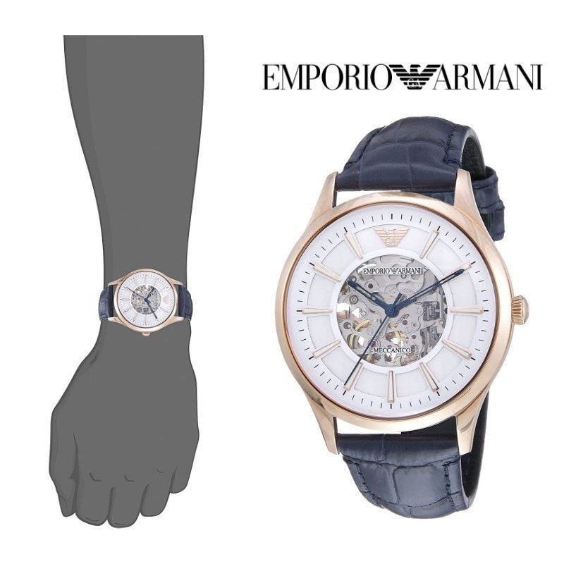 Emporio Armani Meccanico Automatic White Dial Blue Leather Strap Watch For Men - AR1947 Buy Now By Emporio Armani