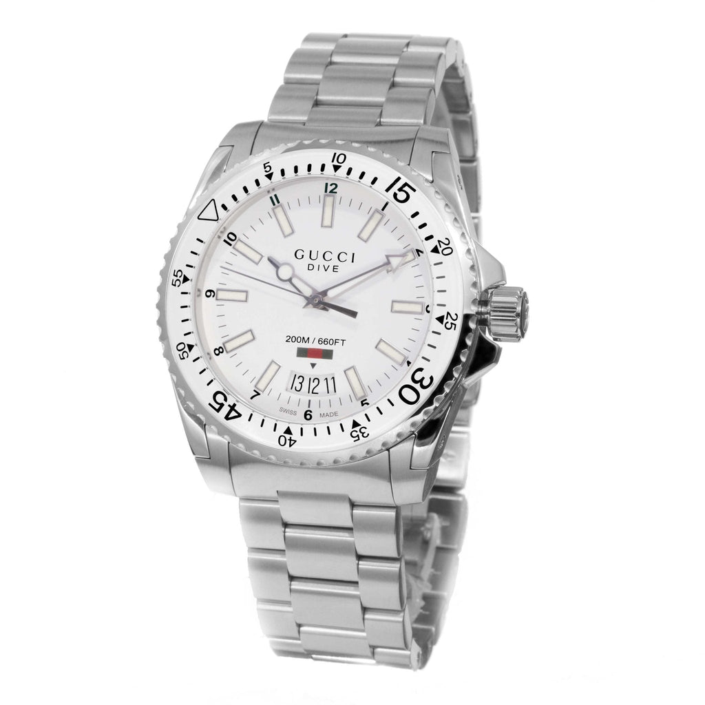 Gucci Dive Quartz White Dial Silver Steel Strap Watch for Men - YA136302 Buy Now By Gucci