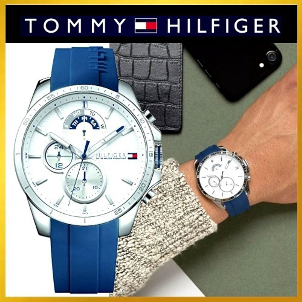 Tommy Hilfiger Decker Quartz White Dial Blue Rubber Strap Watch for Men - 1791349 Buy Now By Tommy Hilfiger
