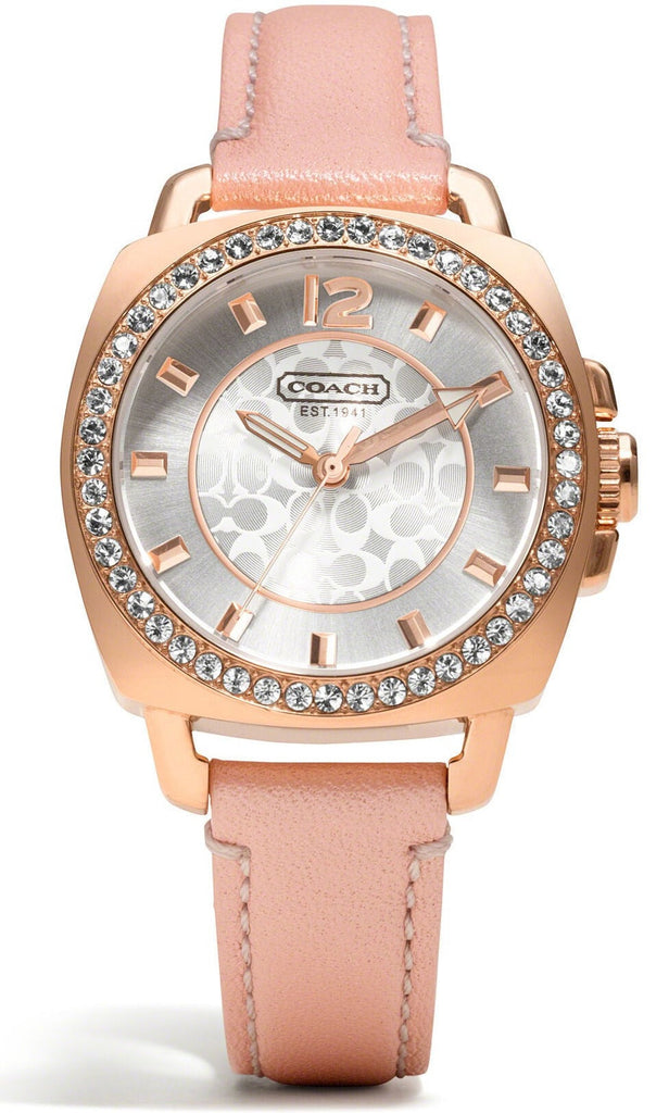 Coach Boyfriend Mother of Pearl White Dial Pink Leather Strap Watch for Women - 14503151 Buy Now By Coach