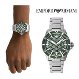 Emporio Armani Diver Automatic Green Dial Silver Steel Strap Watch For Men - AR60061
