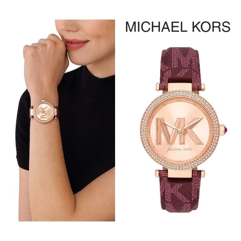 Michael Kors Parker Rose Gold Dial Maroon Leather Strap Watch For Women - MK2974 Buy Now By Michael Kors