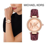 Michael Kors Parker Rose Gold Dial Maroon Leather Strap Watch For Women - MK2974 Buy Now By Michael Kors