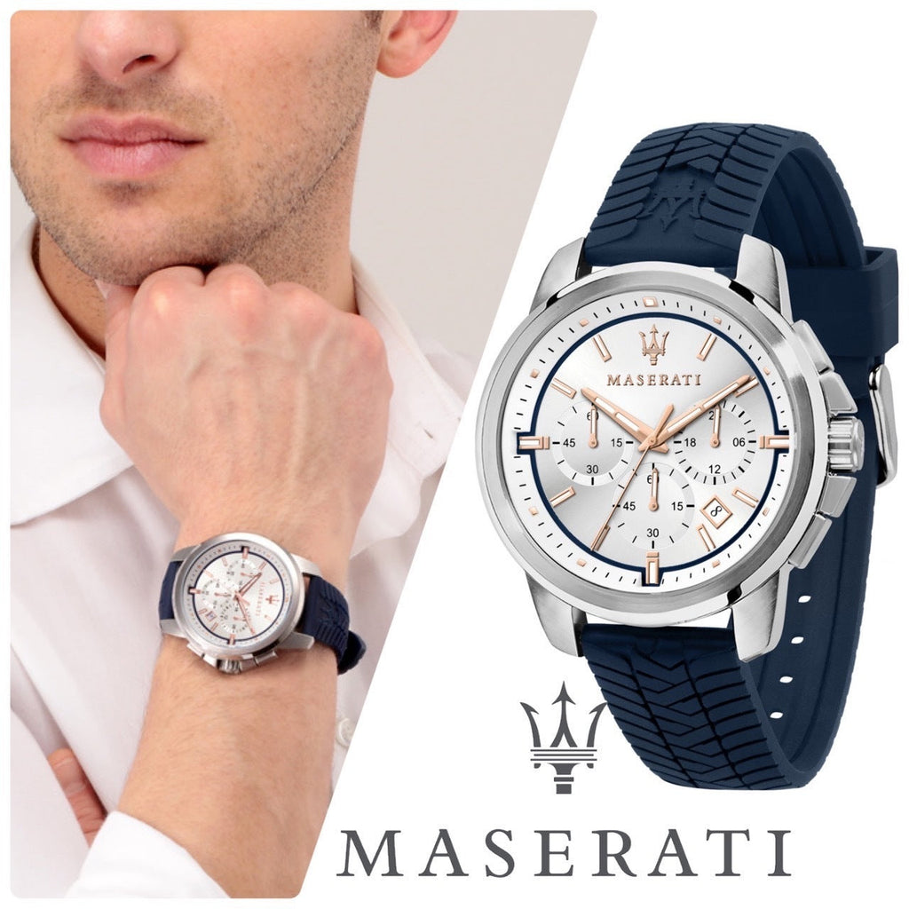 Maserati Successo Chronograph White Dial Blue Rubber Strap Watch For Men - R8871621013 Buy Now By Maserati