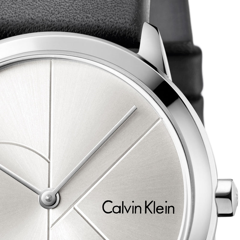 Calvin Klein Minimal Silver Dial Black Leather Strap Watch for Men - K3M221CY Buy Now By Calvin Klein