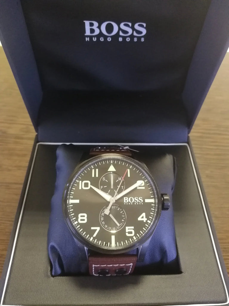 Hugo Boss Aeroliner Maxx Black Dial Brown Leather Strap Watch For Men - 1513079 Buy Now By Hugo Boss