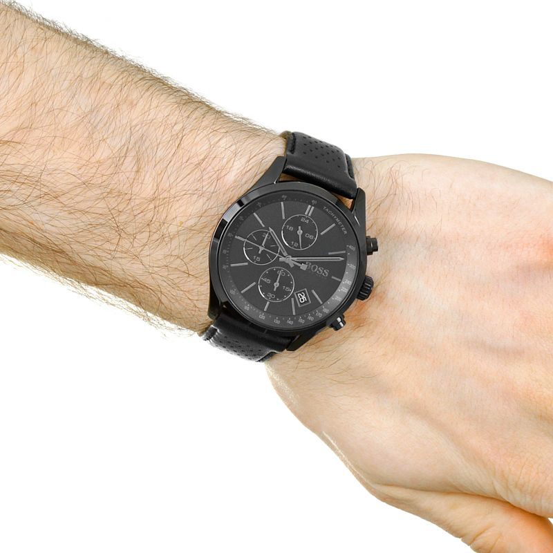 Hugo Boss Grand Prix Black Dial Black Leather Strap Watch for Men - 1513474 Buy Now By Hugo Boss