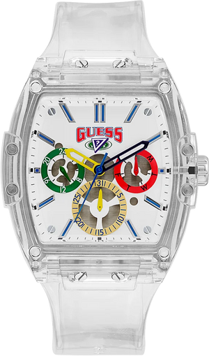 Guess Phoenix J Balvin White Dial Transparent Silicone Strap Watch For Men - V1051M1 Buy Now By Guess