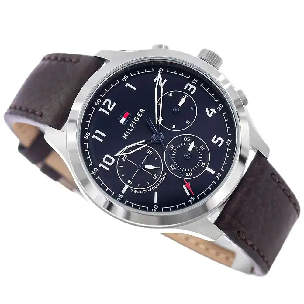 Tommy Hilfiger Asher Chrongraph Blue Dial Brown Leather Strap Watch For Men - 1791855 Buy Now By Tommy Hilfiger
