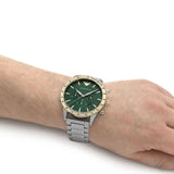 Emporio Armani Mario Chronograph Green Dial Silver Steel Strap Watch For Men - AR11454 Buy Now By Emporio Armani