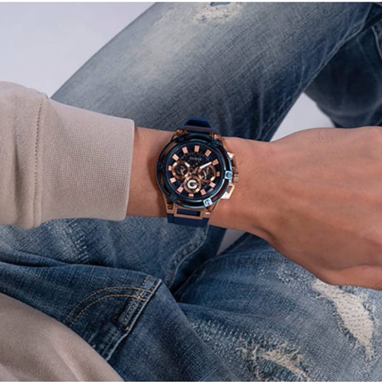 Guess Matrix Multifunction Blue Dial Blue Rubber Strap Watch for Men - GW0423G4 Buy Now By Guess