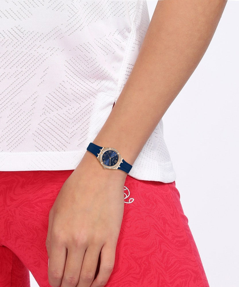 Guess Cosmo Diamonds Blue Blue Dial Blue Silicone Strap Watch for Women - GW0034L4 Buy Now By Guess