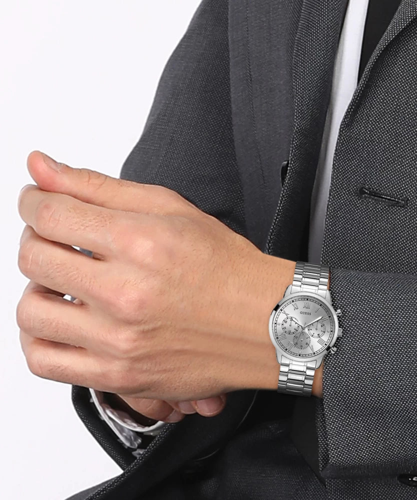 Guess Hendrix Silver Dial Silver Steel Strap Watch for Men - GW0066G1 Buy Now By Guess