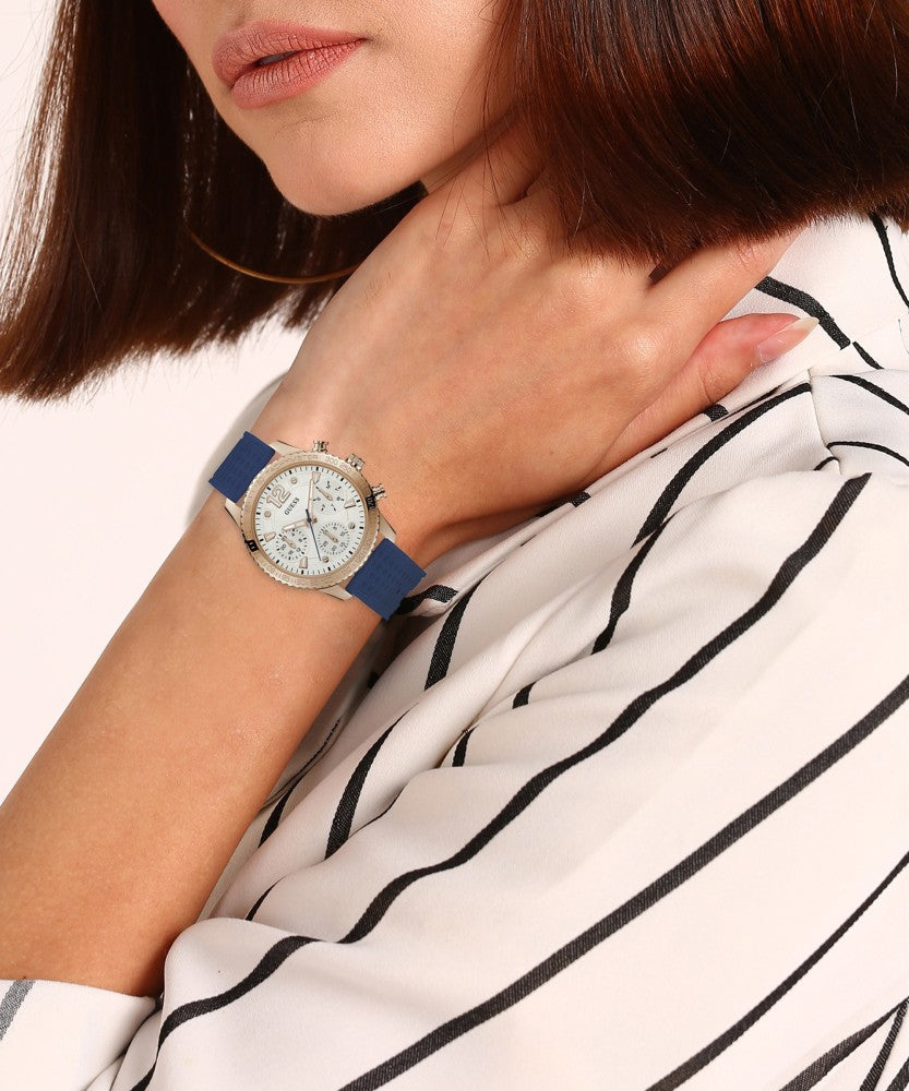 Guess Marina Multifunction White Dial Blue Rubber Strap Watch for Women - W1025L4 Buy Now By Guess