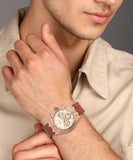 Guess Analog Multifunction White Dial Brown Leather Strap Watch for Men - GW0262G3 Buy Now By Guess