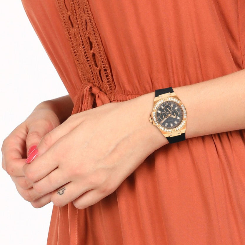 Guess Venus Diamonds Black Dial Black Rubber Strap Watch for Women - GW0118L2 Buy Now By Guess