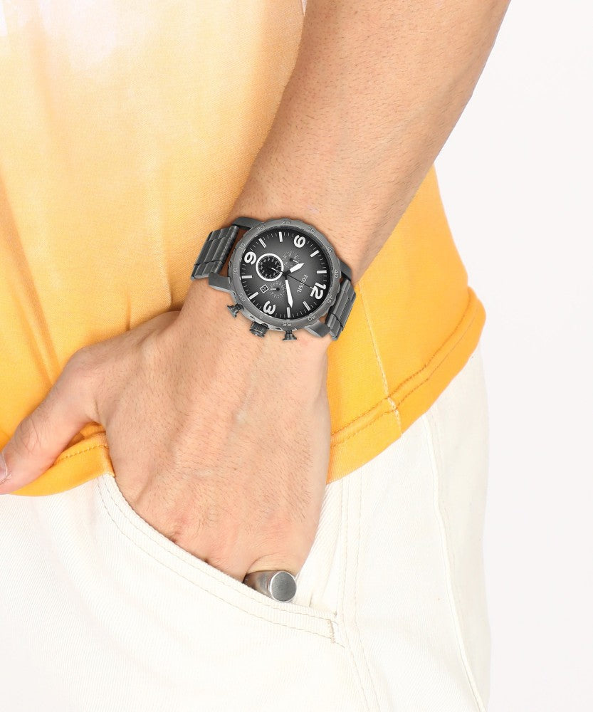 Fossil Nate Chronograph Gunmetal Dial Grey Steel Strap Watch for Men - JR1437 Buy Now By Fossil