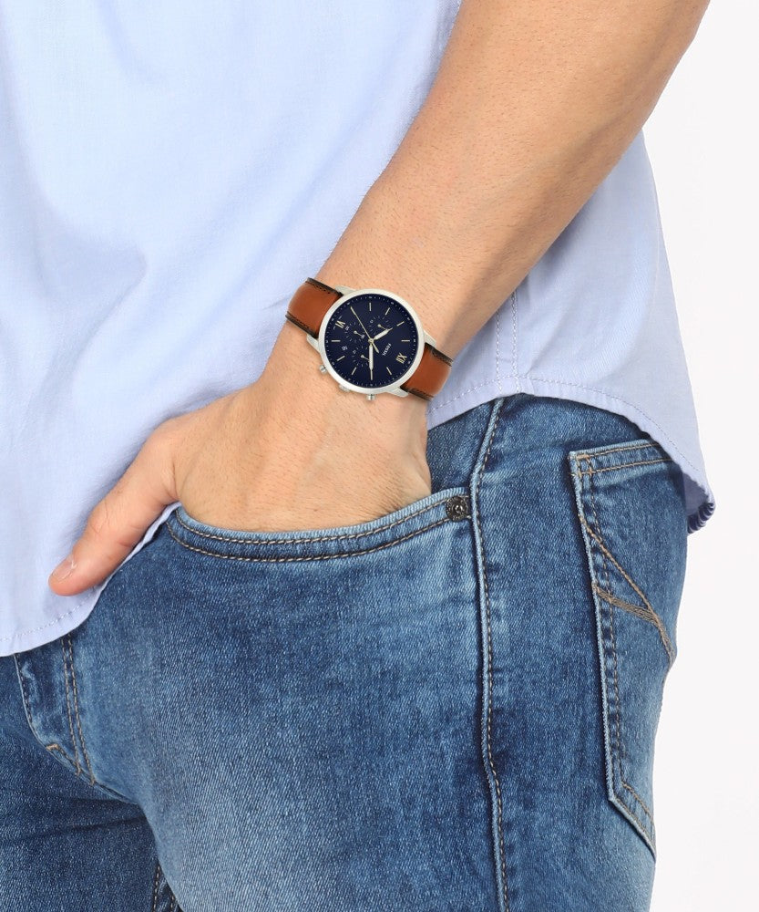 Fossil Neutra Chronograph Blue Dial Brown Leather Strap Watch for Men - FS5453 Buy Now By Fossil