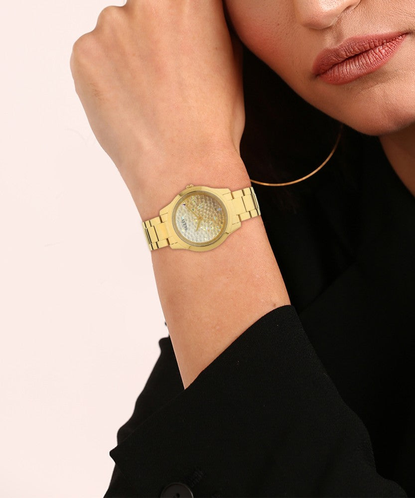 Guess Crush Gold Dial Gold Steel Strap Watch For Women - GW0020L2 Buy Now By Guess