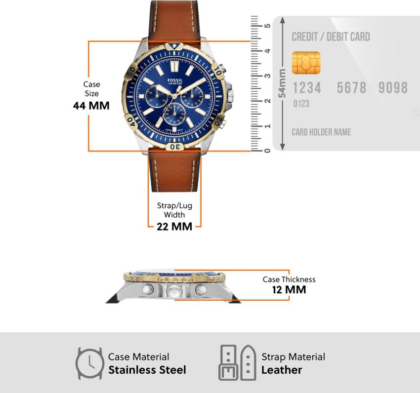 Fossil Garrett Chronograph Blue Dial Brown Leather Strap Watch for Men - FS5625