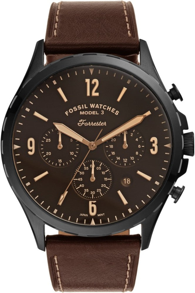 Fossil Forrester Chronograph Black Dial Brown Leather Strap Watch for Men - FS5608 Buy Now By Fossil
