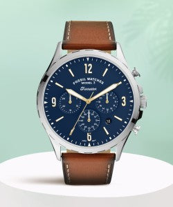 Fossil Forrester Chronograph Blue Dial Brown Leather Strap Watch for Men - S5607 Buy Now By Fossil